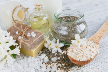 Natural ingredients for homemade facial and body mask (scrub)