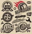 Vintage style car and transport labels and badges set