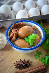 Wall Mural - Eggs and pork in brown sauce,Thai Cuisine , Boiled eggs with chi