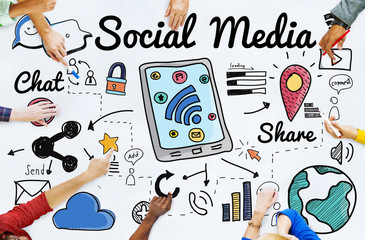 Wall Mural - social media chat share global communication concept