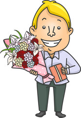 Wall Mural - Man Bouquet Flowers Gift