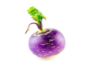 Bulbous shaped purple turnip on white