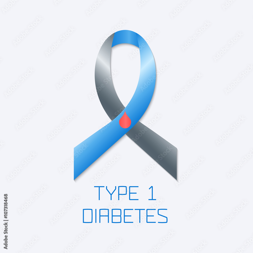 Diabetes Type 1 awareness symbol. Blue and grey ribbon with a drop of blood  on white background. Vector illustration. Stock Vector | Adobe Stock, image size:1000x1000