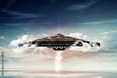 Plakat 3d ilustracja ośniedziały statek kosmiczny