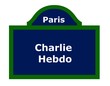 Charlie hebdo sur une plaque de rue à Paris