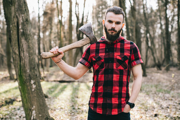 Wall Mural - Bearded man working in the forest