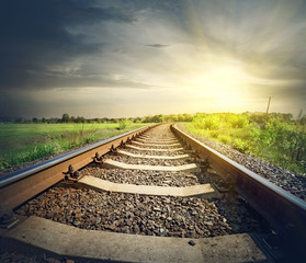 Wall Mural - railway stretches to the sun