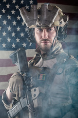 Wall Mural - US Army Soldier on American Flag Background