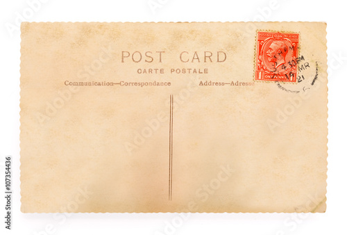 Fotografia Vintage English postcard on white background with clipping path