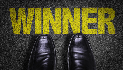Wall Mural - top view of business shoes on the floor with the text: winner