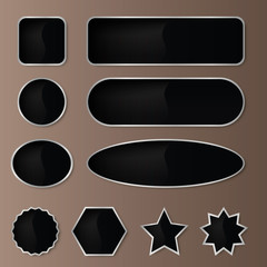 Set of 10 elegant black with silver web buttons with different shapes.