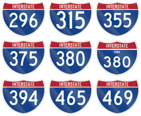 Wall Mural - Collection of Interstate highway shields used in the US