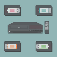 video player with remote control and 4 video tapes