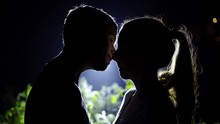 Couple Romance At Night And Moon Shining