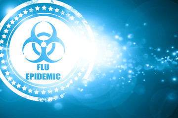 Blue stamp on a glittering background: Flu virus concept backgro