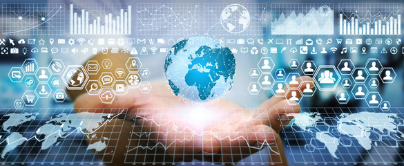 Aufkleber - Businessman using digital tactile screen with charts