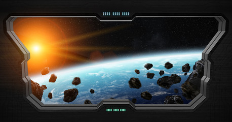 Fototapete - View of outer space from inside a space station