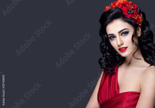 beautiful lady in red dress