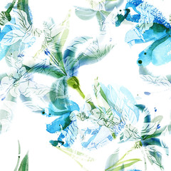 Wall Mural - Watercolor Flowers Seamless Pattern