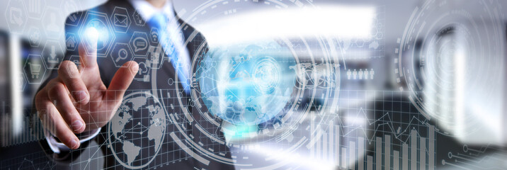 Aufkleber - Businessman using digital tactile screen with charts