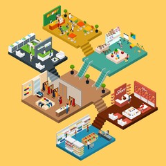 Sticker - Shopping Mall Isometric concept