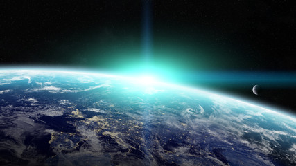 Leinwandbilder - Sunrise over planet Earth in space