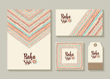 Fototapeta Boho - Boho style card and tag designs with colorful art