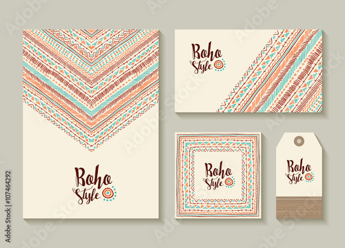Fotografie, Obraz Boho style card and tag designs with colorful art