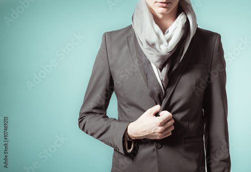 Fotografie, Tablou Closeup of male model wearing a trendy coat.
