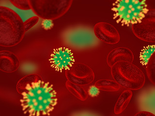 Wall Mural - abstract 3d red blood cells with flu virus, scientific or medica