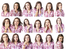 Young Woman In Different Expressions Multiple Options For Designers