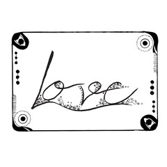 Love text design with frame black and white line art for decorate. 