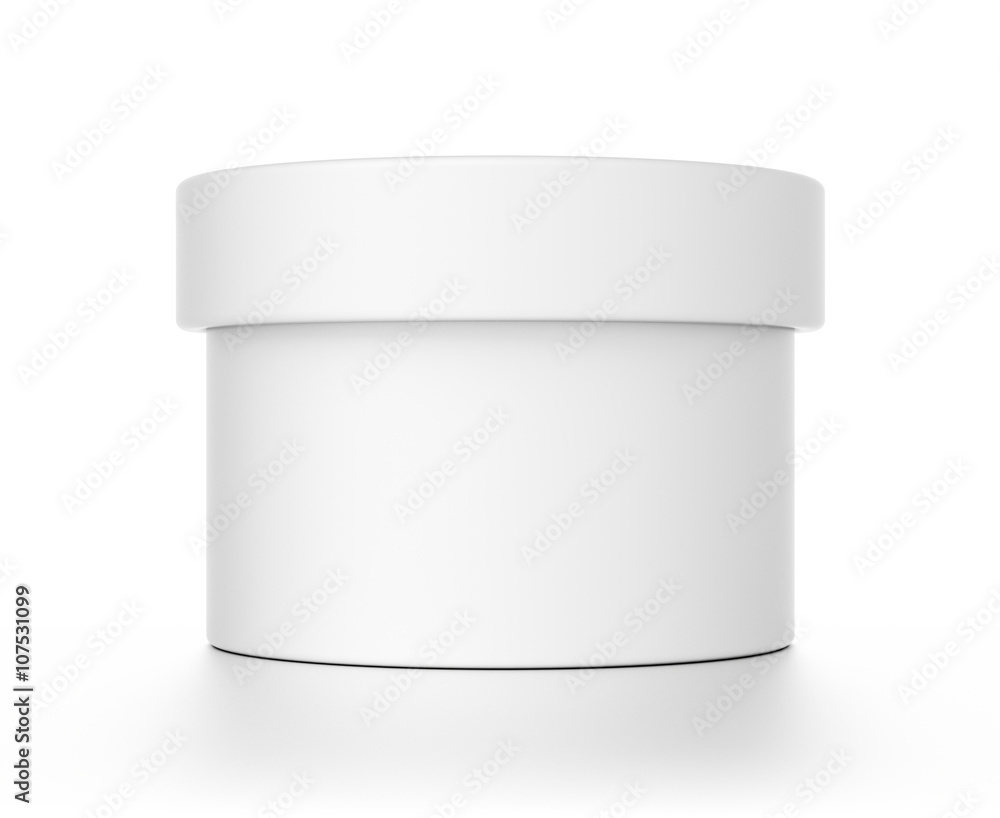 White cylinder blank box with cover isolated on white background.