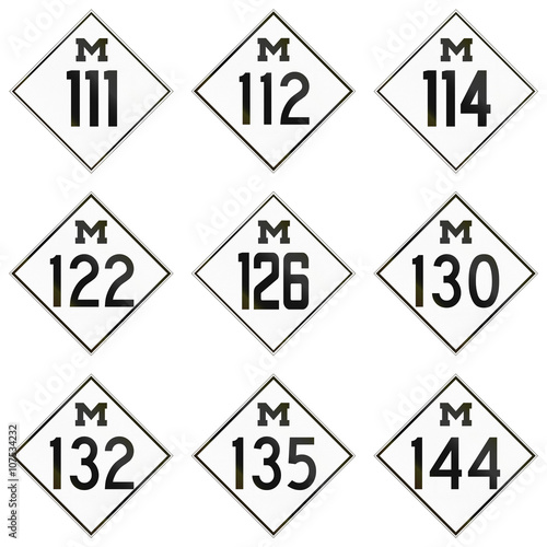 Poster Collection of historic Michigan Route shields used in the United States