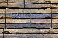 Railroad Ties Used Lumber Boards Stacked Pattern Background