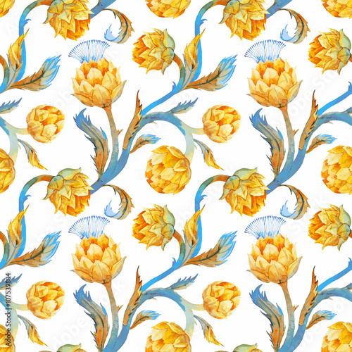 Láminas Watercolor art nouveau artichoke pattern