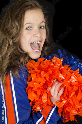 Cute Teen Cheerleader Cheering Excited With Her Mouth Open Weari Stock 
