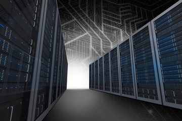 Wall Mural - composite image of server hallway
