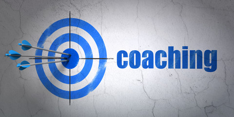 Canvas Print - Learning concept: target and Coaching on wall background