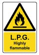 L.P.G. highly flammable yellow warning sign