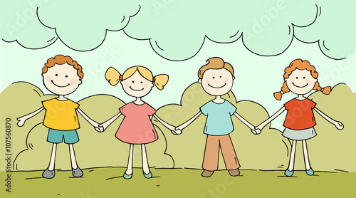 Cute Happy Kids Standing Together Doodle Cartoon Boys And Girls Holding Hands And Smiling Hand Drawn Summer Vector Illustration Isolated On White Background Stock Vector Adobe Stock Cute Happy Kids Standing Together Doodle Cartoon Boys And Girls Holding Hands And Smiling Hand Drawn Summer Vector Illustration Isolated On White Background Stock Vector Adobe Stock