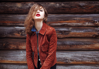 street fashion concept. vintage portrait of young woman in casua