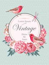 Beautiful Vintage Vector Card With Birds