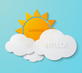 Wall Mural - vector modern sun with clouds background.