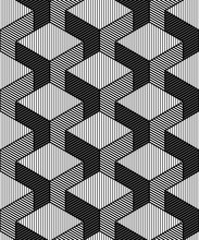 Monochrome Illusory Abstract Geometric Seamless Pattern 3d
