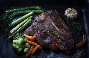 Sticker - Grilled marbled steak T-Bone with spices