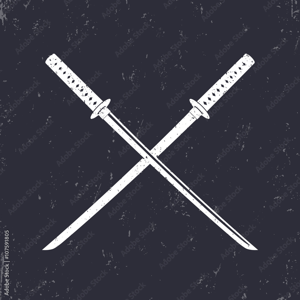 crossed traditional japanese swords, katana, vector illustration Stock ...