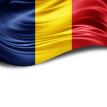 Romania Flag Of Silk With Copyspace For Your Text Or Images And White Background