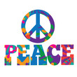 © Michele Paccione - Sixties style mod pop art psychedelic colorful Peace text design. EPS 10 vector.