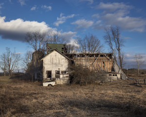 Wall Mural - Abandoned Barn Ruin: A collapsing old white barn in a rural field in New York's Hudson Valley